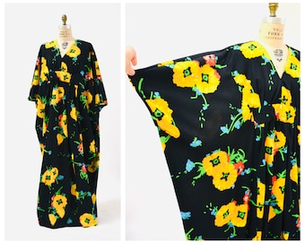 hawaiian print 1X 46 bust 40 waist vintage 1940s 1950s plus size cotton day dress polynesian
