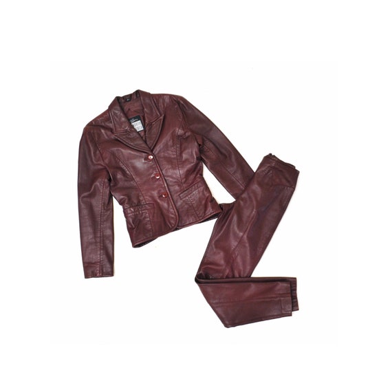 90s 00s Y2k Brown Leather Suit Leather Jacket Blazer and Pants  