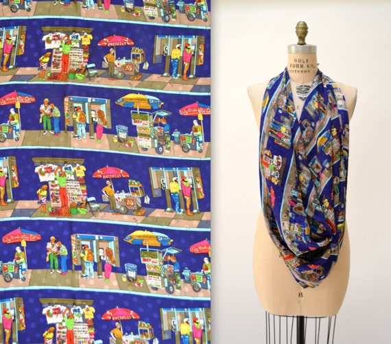 90s Vintage Nicole Miller Silk Large Scarf with N… - image 1