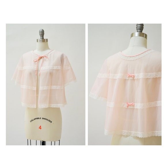 60s 70s Vintage Pink Peignoir Sheer Top Nightgown… - image 2