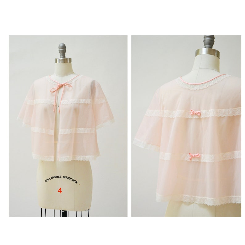 60s 70s Vintage Pink Peignoir Sheer Top Nightgown Shirt Small Medium Wedding Honeymoon Nightgown // Vintage Lingerie Peignoir Vanity Fair image 2