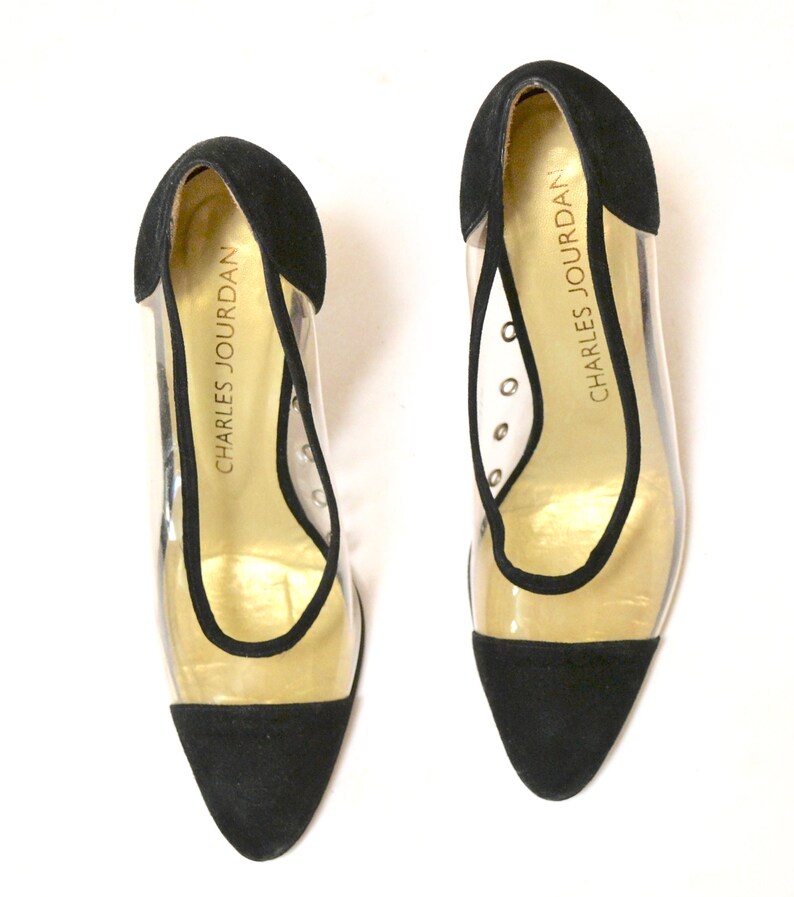 80s Vintage High Heels Size 5 1/2 Black Sheer High Heel Pumps by Charles Jourdan Made in Spain Size 5 1/2 Black Pumps image 5