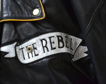 90s Vintage Black Leather Motorcycle Biker Jacket Rebel Bugs Bunny