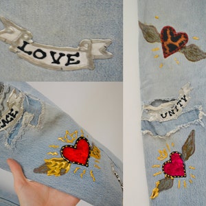 80s Vintage Leslie Hamel Jeans Pants Vintage Levis Hand painted Love Peace Denim Jeans Levis Pop Art Vintage Levis Medium Jeans Madonna image 9