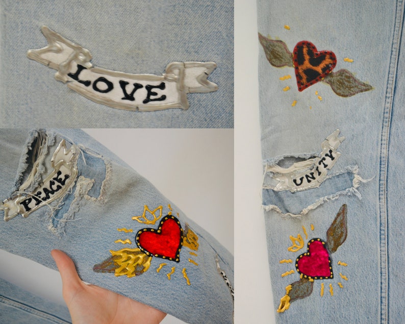 80s Vintage Leslie Hamel Jeans Pants Vintage Levis Hand painted Love Peace Denim Jeans Levis Pop Art Vintage Levis Medium Jeans Madonna image 9