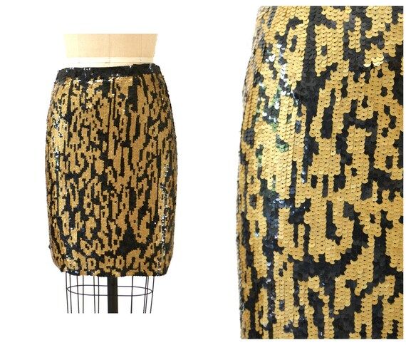 Vintage Metallic Sequin Skirt Size Large Animal Le