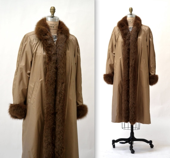 Vintage Fur Jacket Coat Size Large Tan Brown Fur Lined// 80s Vintage Fur Jacket Coat Size Large Tan Brown Fur Lined// 80s