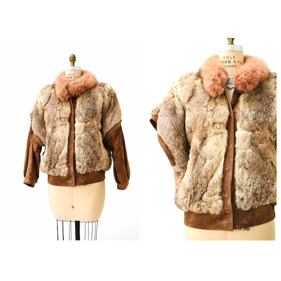 70s 80s Vintage Fur Vest Jacket Brown Rabbit Coyote Fur