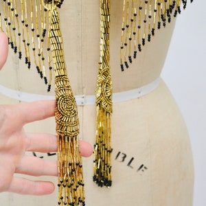 Vintage Gold Beaded Fringe Shawl Wrap Burlesque Wedding Flapper Gold Metallic Beaded Vintage Fringe Collar Shawl Gold Black Wrap Sharmark image 4