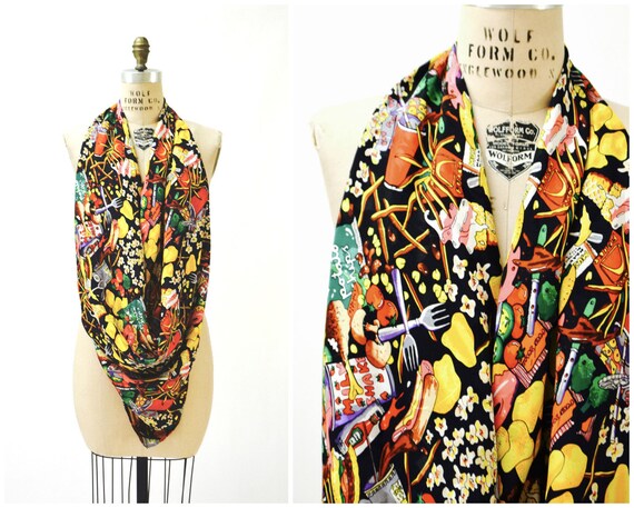 90s Vintage Nicole Miller Silk Large Scarf Junk Food Scarf Candy