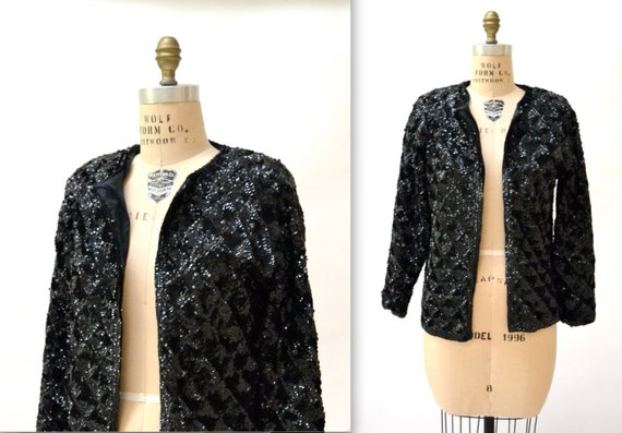 Black sequin cardigan jacket hotsell