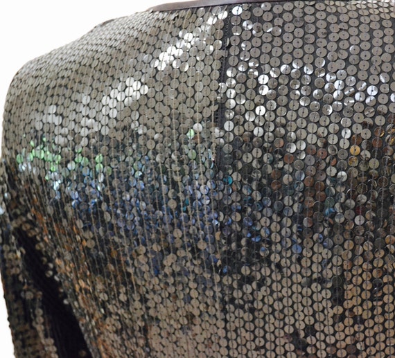 Vintage Black Sequin Jacket Medium// Black Silk S… - image 10