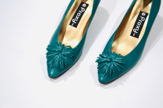 80s 90s Vintage Teal Pumps High Heel Shoes Size 7 1 2 Teal Blue