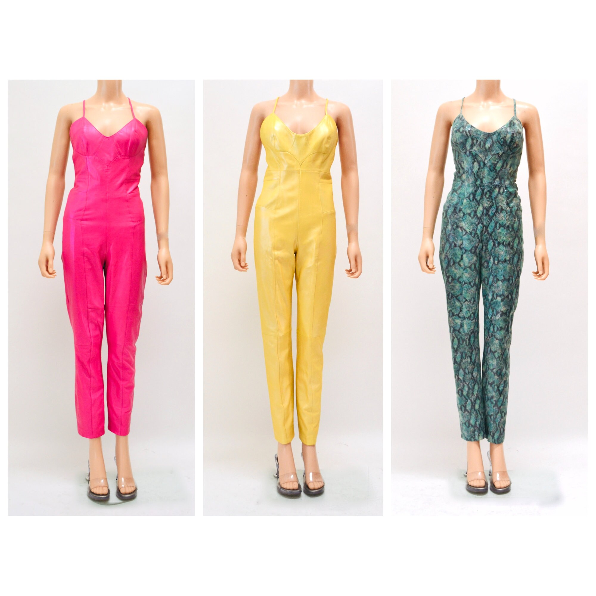 2000s Y2k Pink Leather Jumpsuit Cat Suit Pink Leather Lace up Sexy