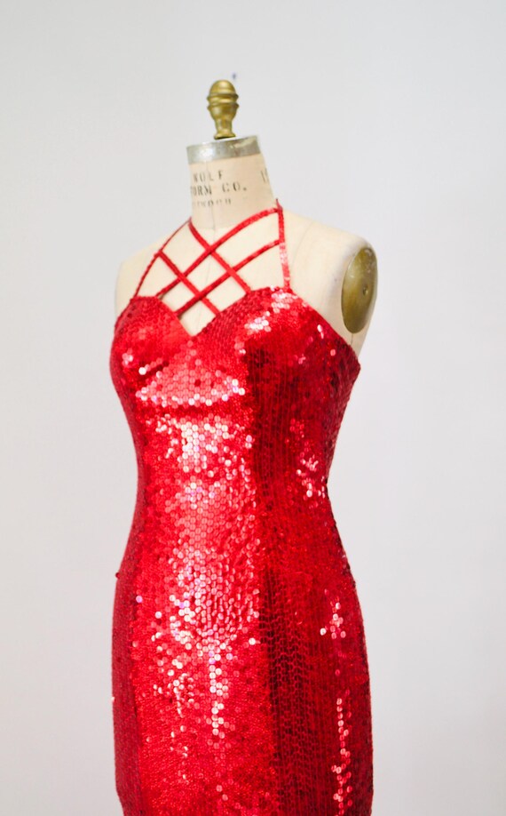 90s Vintage Red Sequin Party Dress Small// Vintage Re - Gem