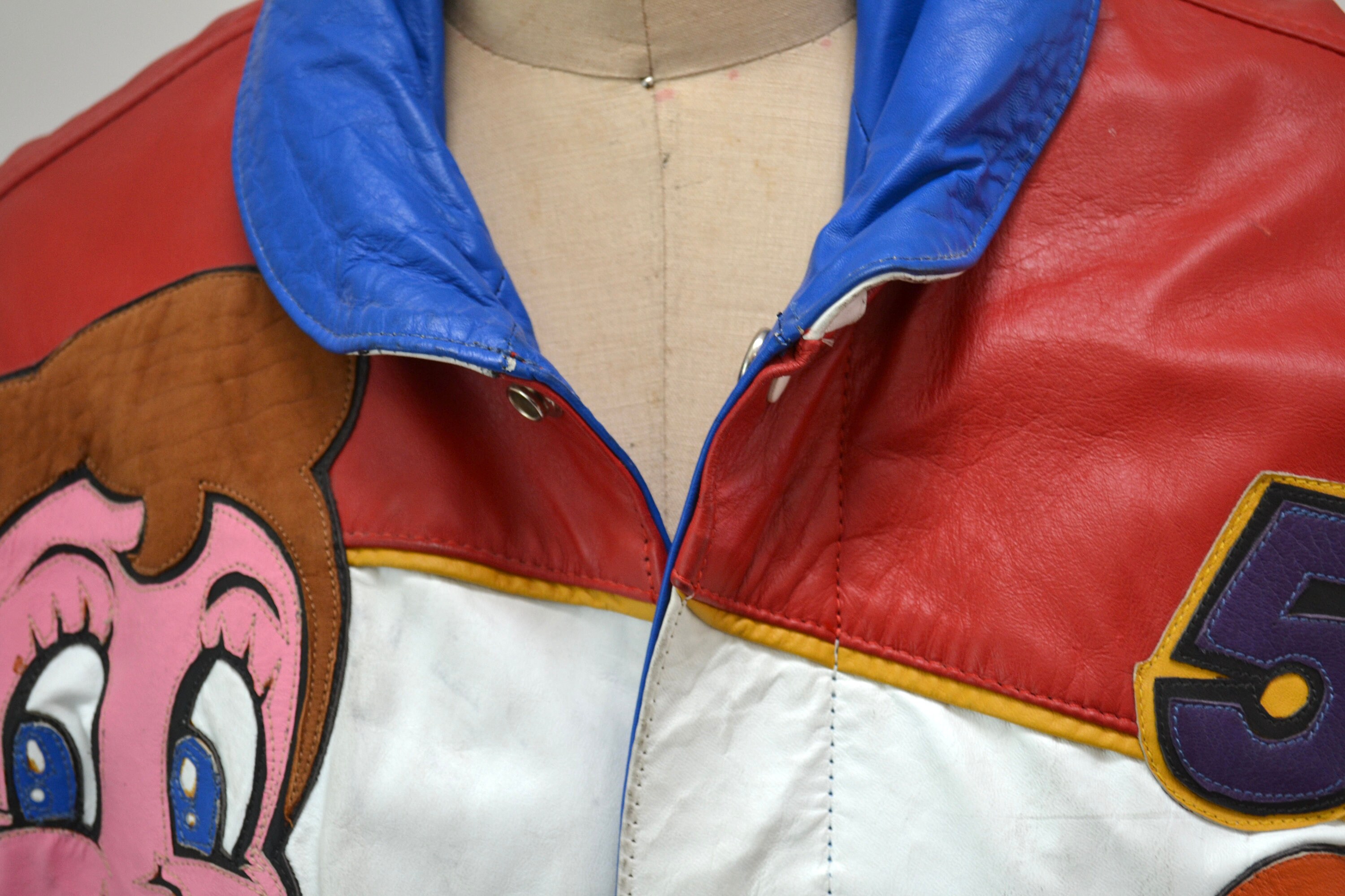 80s 90s Vintage Bubble Gum Leather Jacket Comic Black White