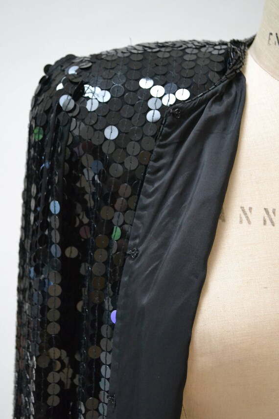 Vintage Black Sequin Jacket Small Medium// Black … - image 9