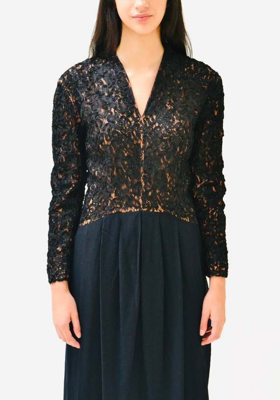 Vintage Black Evening Gown Long Sleeve lace Dress… - image 8
