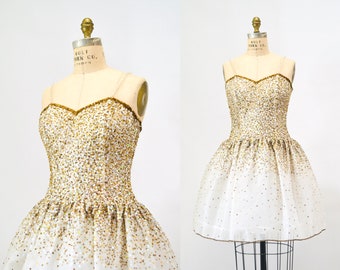 Vintage Off white Silk Sequin Dress Riazee Boutique Lillie Rubin White Gold Silk Beaded and Sequin Dress Cocktail Wedding Dress Naeem Khan