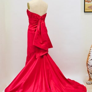 90s 2000s Vintage Strapless Red Silk Gown Dress Evening Ball Gown Small Medium Melinda Eng Strapless Gown Dress Long Red Train Dress image 4