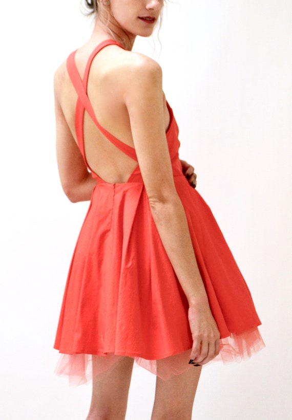 90s 2000s Vintage Pink Prom Club Dress Salmon Par… - image 9