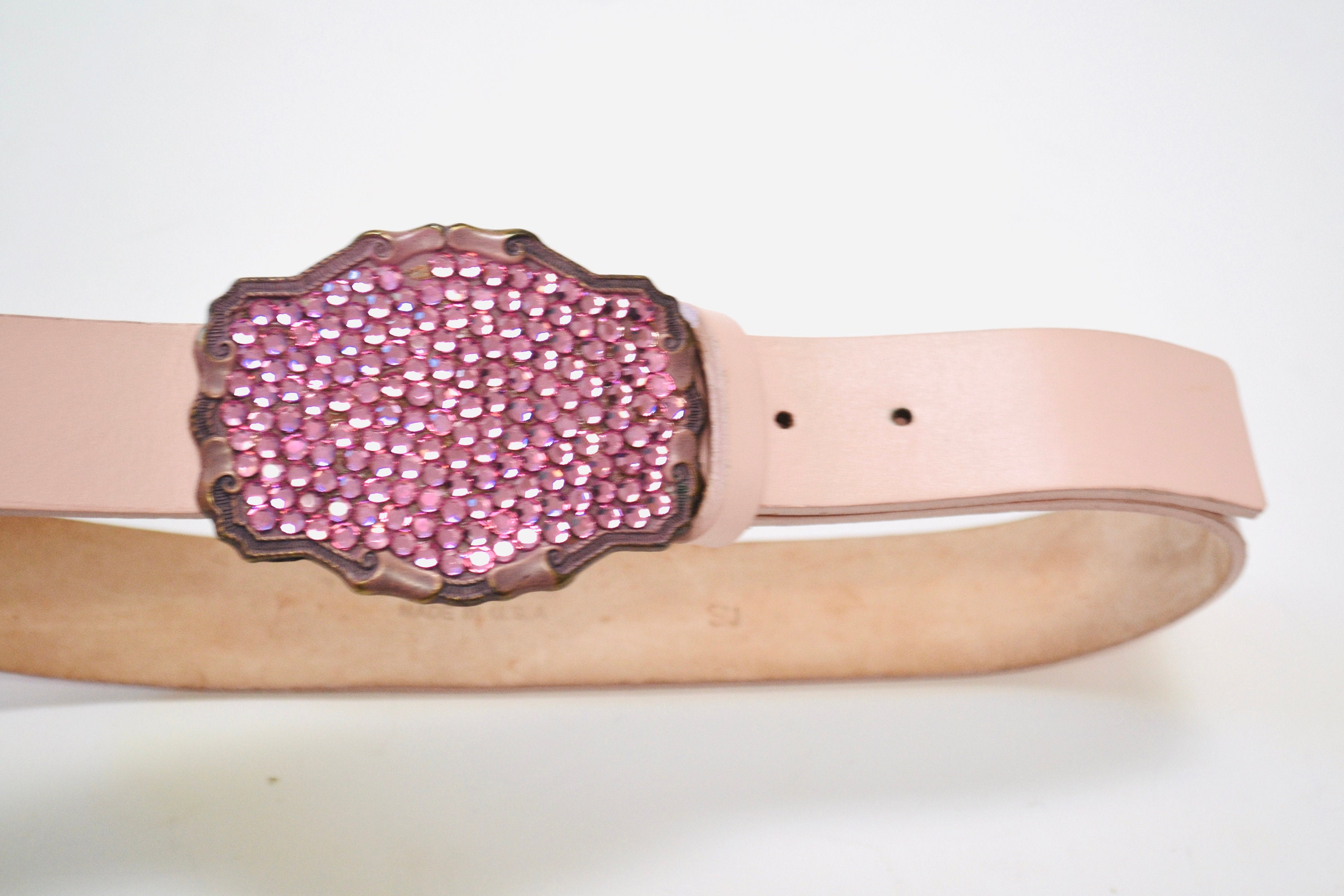 Y2K 2000s Pink Rhinestone Leather Belt Pink Crystal Belt  display picture 2