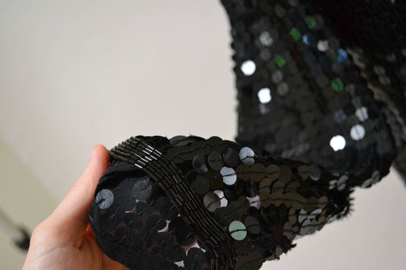 Vintage Black Sequin Jacket Small Medium// Black … - image 8