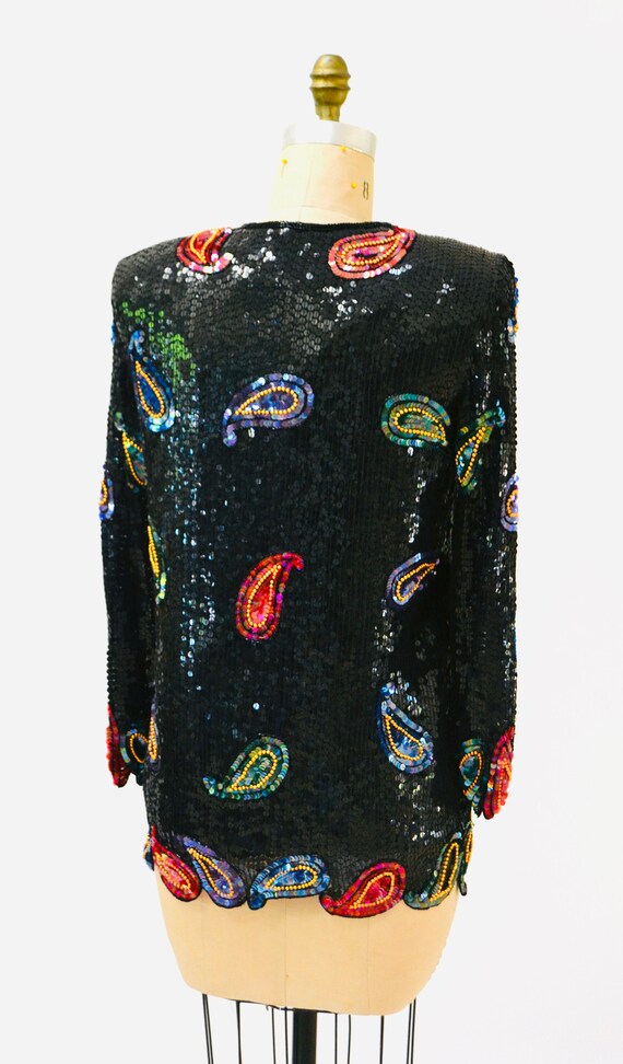 Vintage Black Sequin Jacket Paisley Beaded Jacket… - image 6