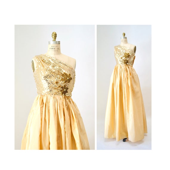 Gold Metallic 80's Prom Dress Size Small by Alyce… - image 1