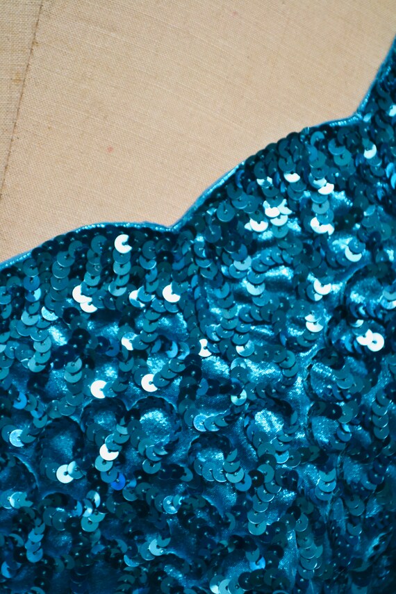 Vintage 80s Prom Sequin Dress Blue Metallic Ball Gown… - Gem