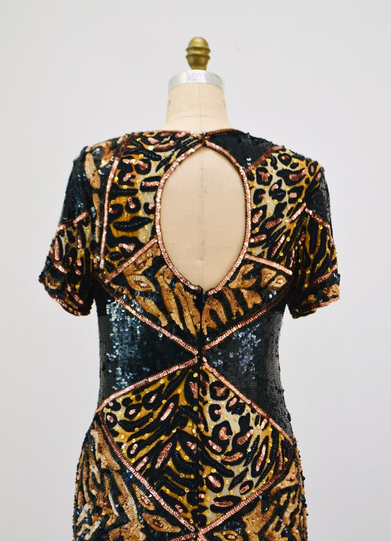 80s 90s Vintage Sequin Leopard Animal Pattern Dre… - image 5