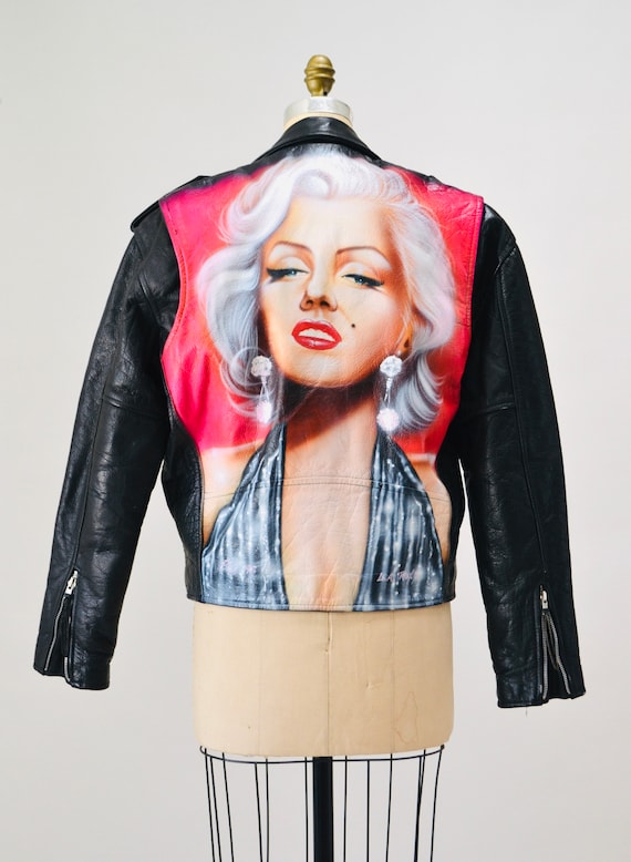 90s Vintage Black Leather Motorcycle Jacket Marilynn Monroe 90s Vintage Black Leather Motorcycle Jacket Marilynn Monroe