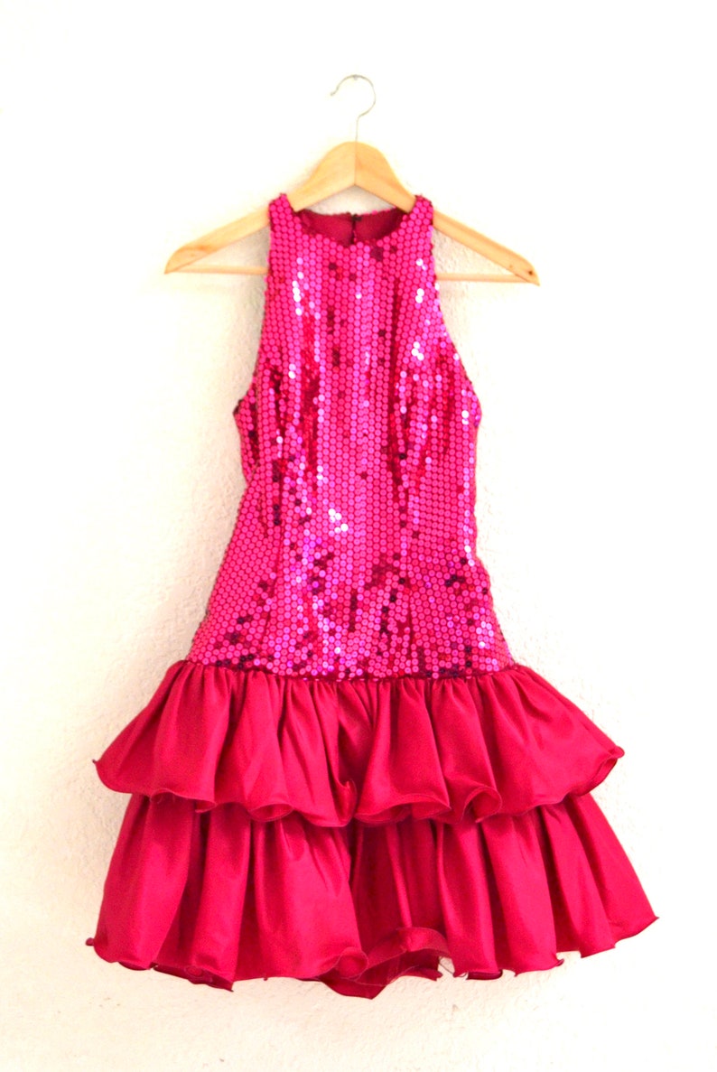 80s Prom Dress Pink Size XXS XS Pink Sequin Dress by Mike Benet// Vintage 80s Party Dress Metallic Pink Sequin Drag Queen Barbie Dress image 3