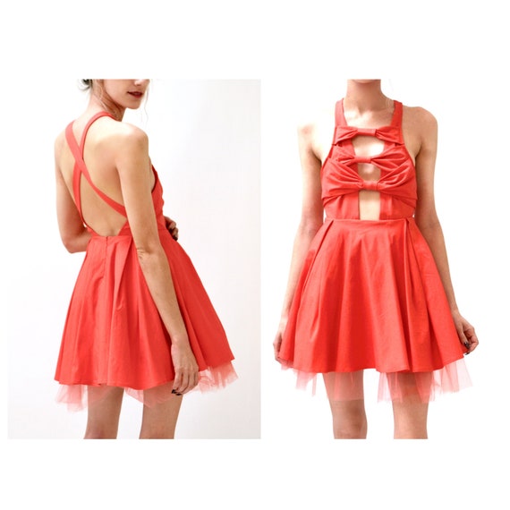 90s 2000s Vintage Pink Prom Club Dress Salmon Par… - image 1