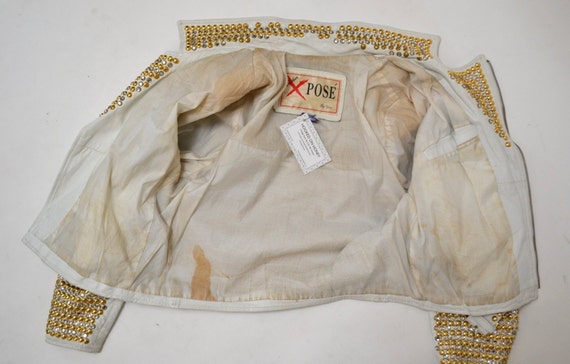Vintage White Leather Biker Jacket with Rhineston… - image 5