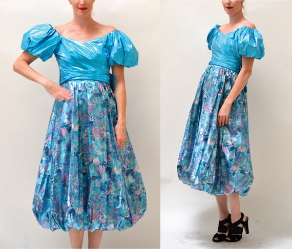 Metallic 80s Prom Dress Size XS Small Blue// Vinta