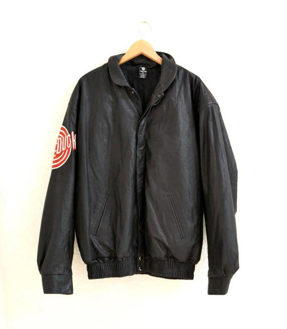 Vintage Black Leather Jacket with Comic Daffy Duc… - image 4