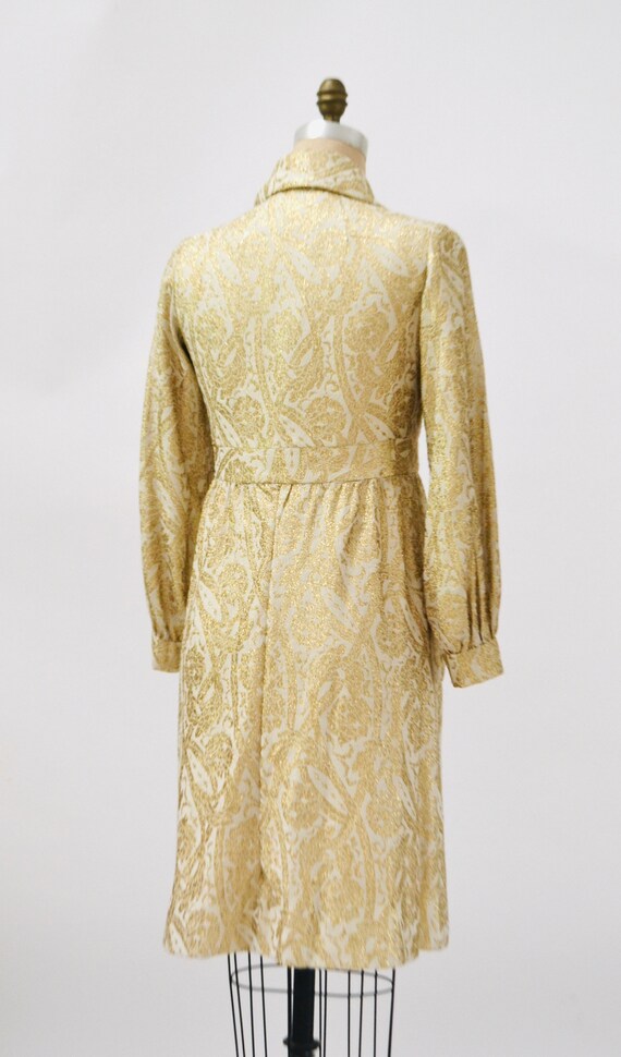 60s 70s Vintage Gold Brocade Cocktail Dress Rhine… - image 7