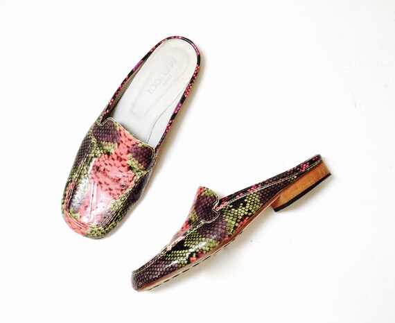 snake print flat mules
