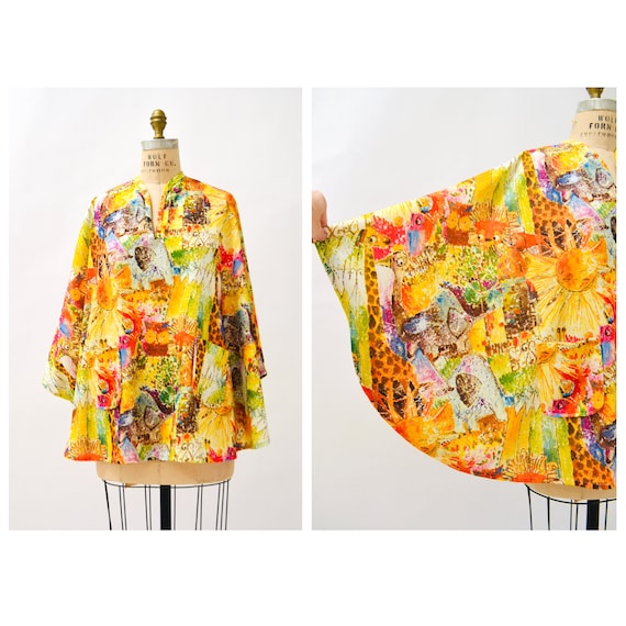 60s 70s Vintage Animal Print Rainbow Poncho Cape … - image 2