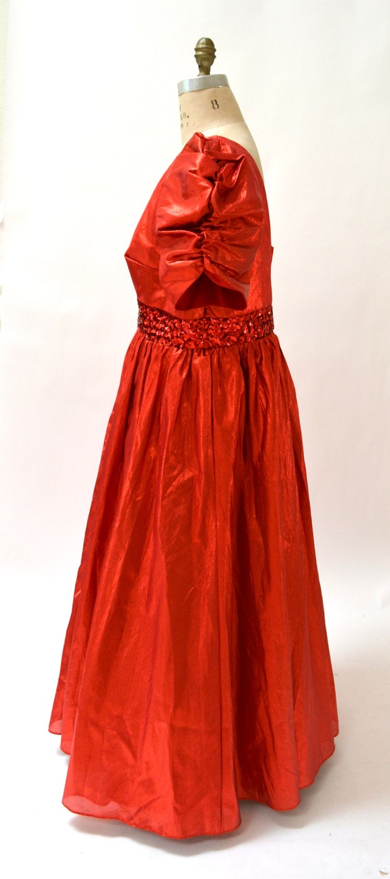 Metallic 80s Prom Dress Size Large XL Red Orange … - image 6