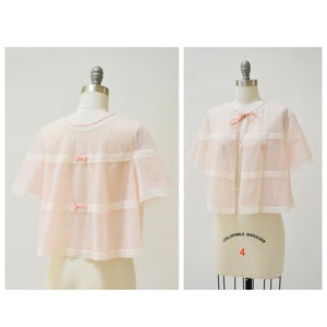 60s 70s Vintage Pink Peignoir Sheer Top Nightgown Shirt Small Medium Wedding Honeymoon Nightgown // Vintage Lingerie Peignoir Vanity Fair image 1