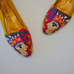 80s 90s Vintage Yellow Face Leather Flats by Gomez Rivas Size 7 1/2 8 yellow Rainbow Leather Shoes Flats Tropical Face Pop Art Leather Shoes image 10