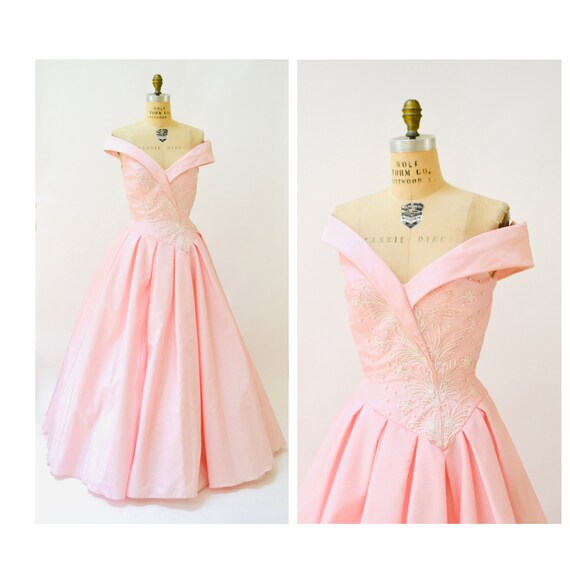 Vintage 80s Pink Prom Dress Medium Large Pink Prin