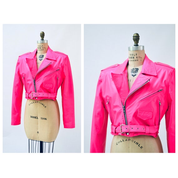 Vintage Leather Motorcycle Jacket Neon PInk by L.A