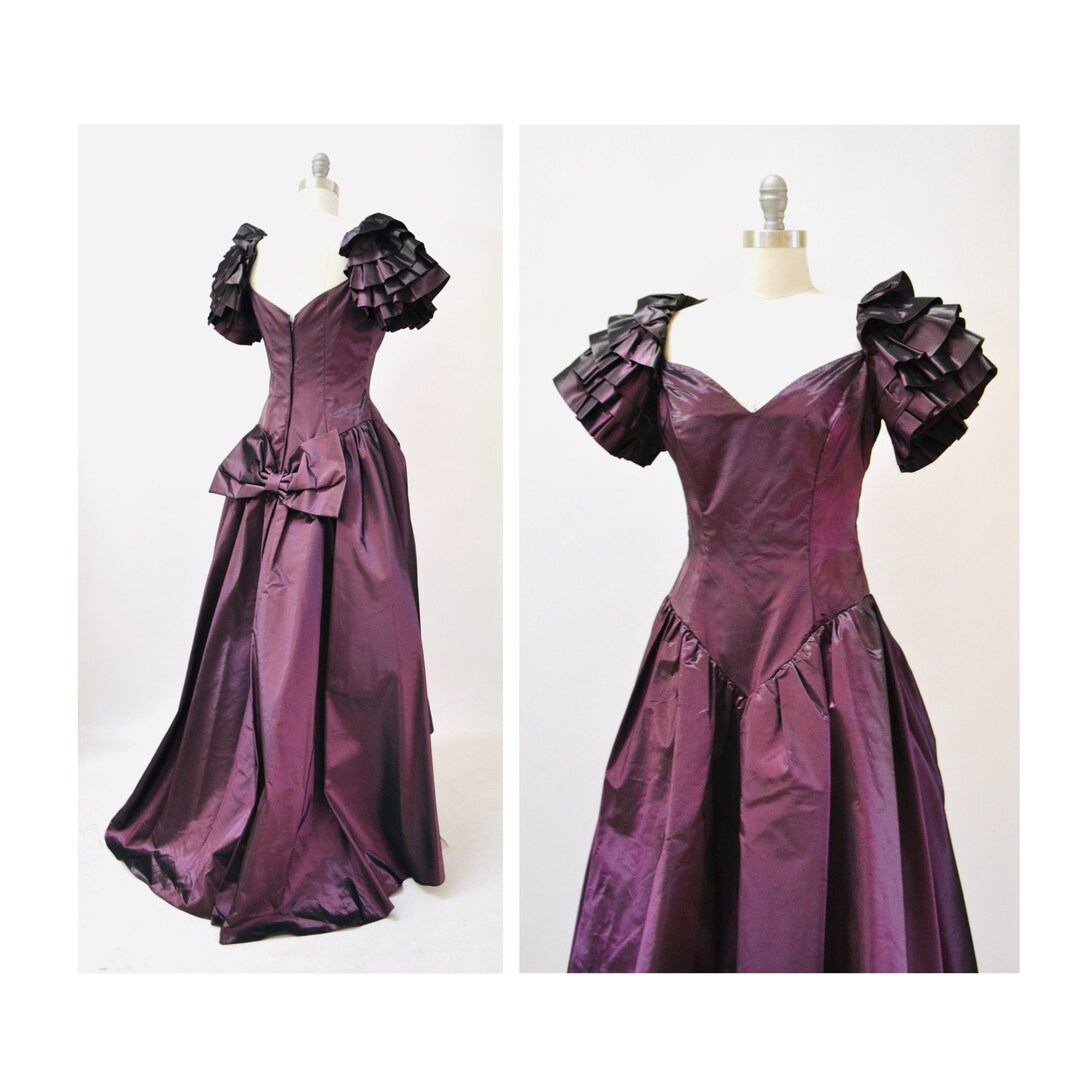 80s 90s Ball Gown Dress Purple 80s Prom Party Dress XS Small Vintage