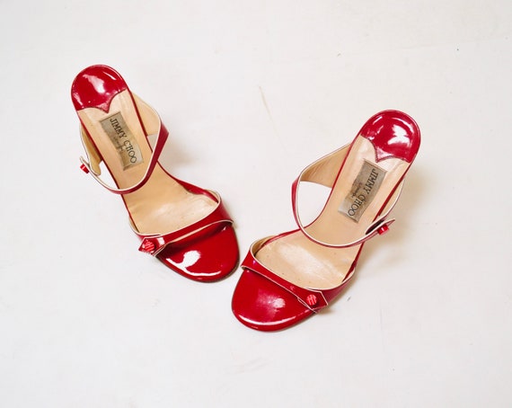 Vintage 90s Jimmy Choo High Heels Red Patent Leat… - image 4