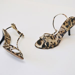 Vintage 00s Strappy Animal Print High Heels Size 7 37 By Roberto Cavalli Leopard Animal Print leather High heels Sandals 37 Roberto Cavalli image 1