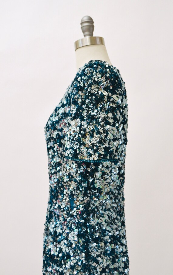 80s 90s Glam Vintage Blue Sequin Dress Size Small… - image 6