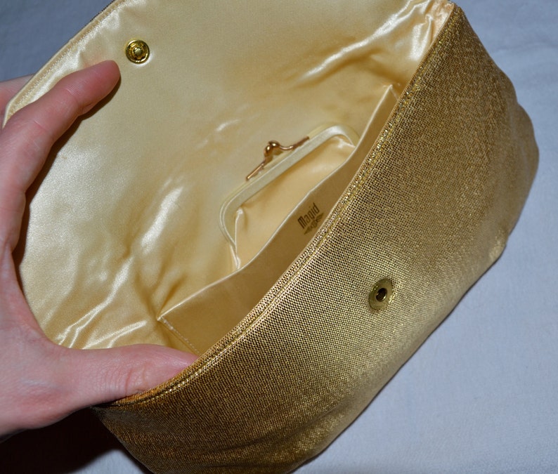 Vintage Gold metallic Clutch Purse bag Rhinestones and Pearls// Vintage Metallic Clutch// Metallic Gold Wedding Evening Bag purse clutch image 5